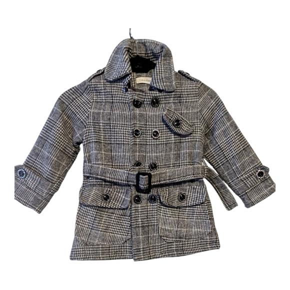 Calvin Klein Girls Plaid Dress Coat/Jacket. Size 6.  Long Sleeve w/Hoodie. - Picture 3 of 7